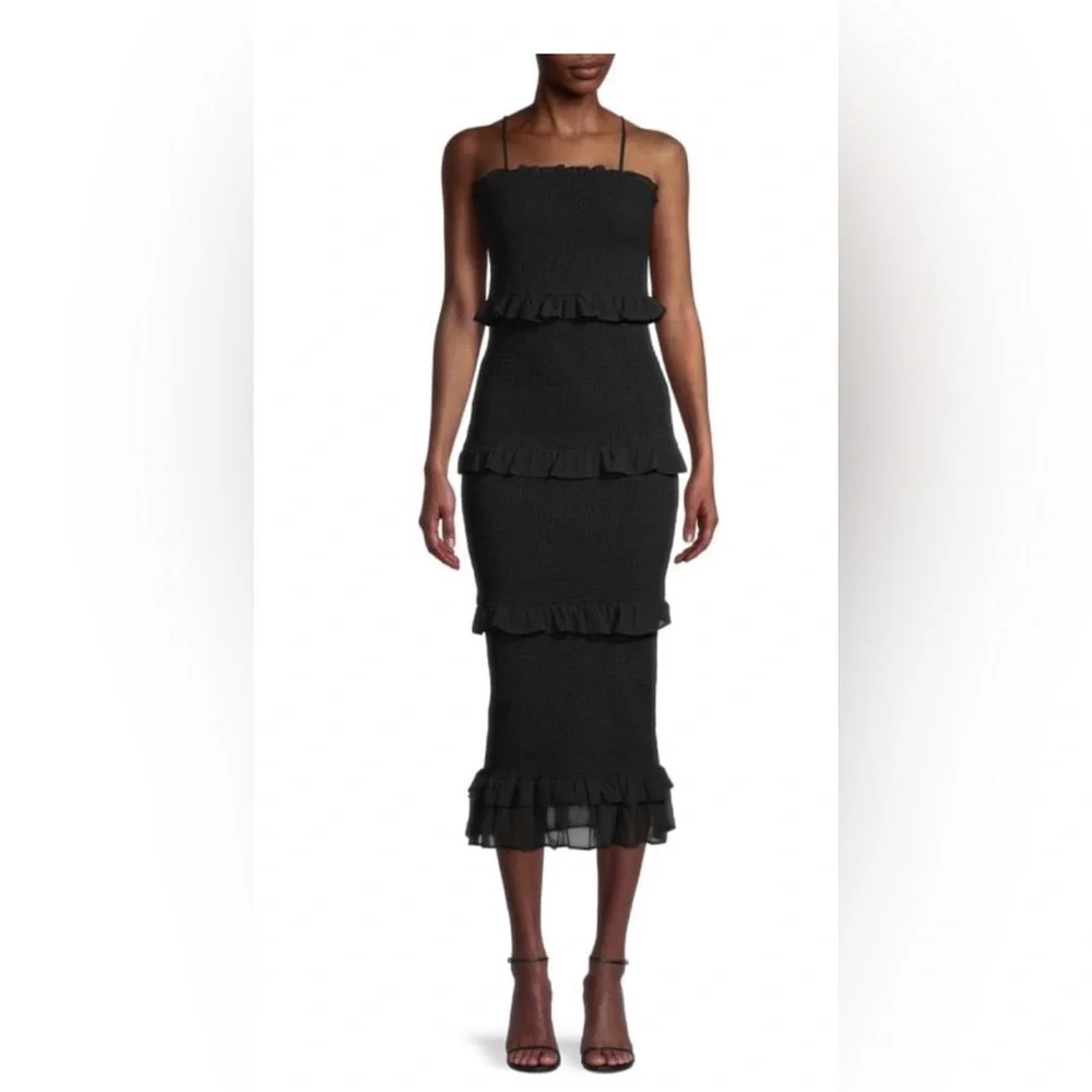 Bebe Smocked Ruffle-Tiered Bodycon Dress XL - Picture 1 of 3